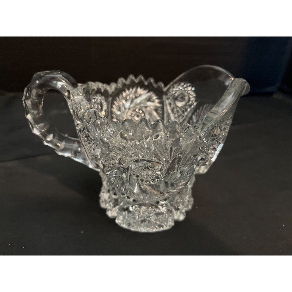 American Brilliant Period Cut Crystal Creamer  Pitcher Pinwheel Design Deep Cuts
